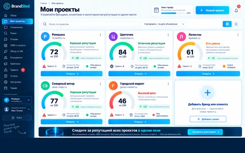 Макет страницы "Мои проекты"