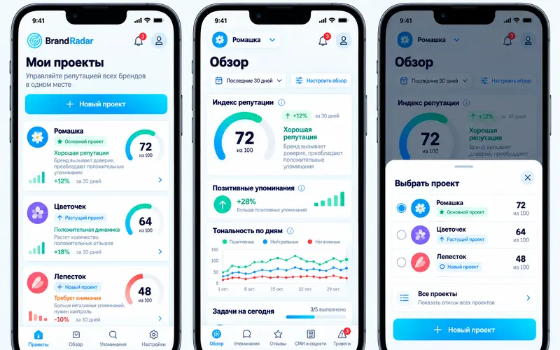 Проекты на телефоне, нижняя шторка